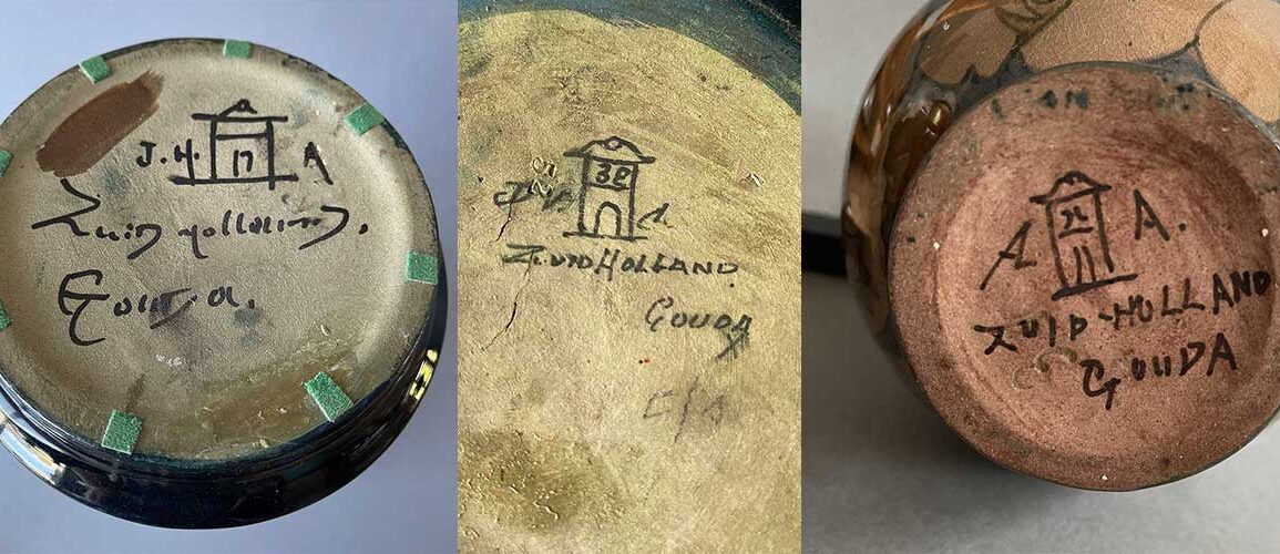 Dating antique Gouda Pottery can be done by looking at the marks on the bottom. If the marks contain and extra letter next to the monogram, it is produced between 1898 and 1900.
